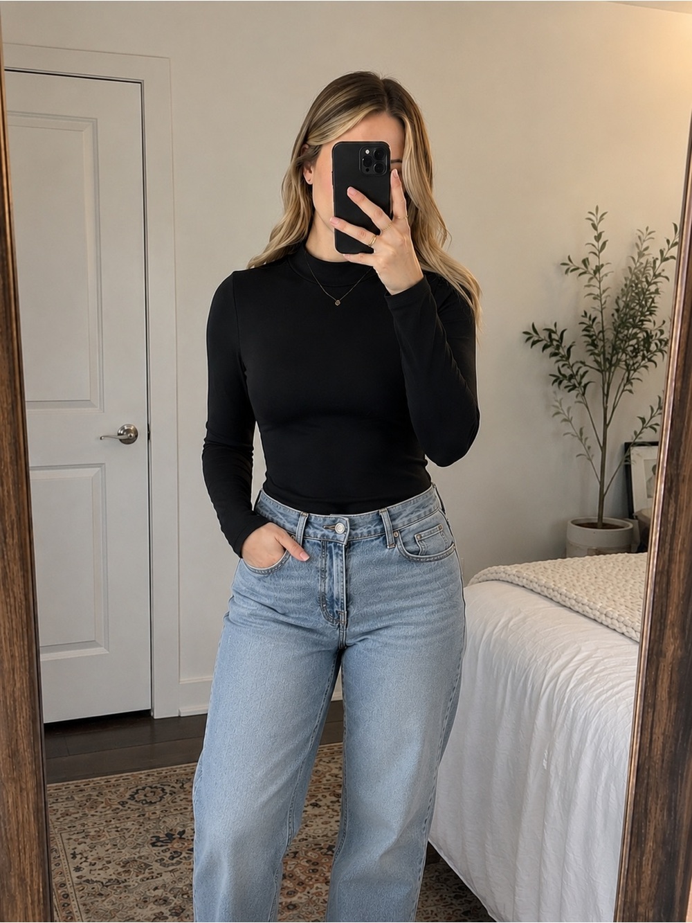 MangoPop Black Mock Neck Long Sleeve Bodysuit NWT Women’s Size S